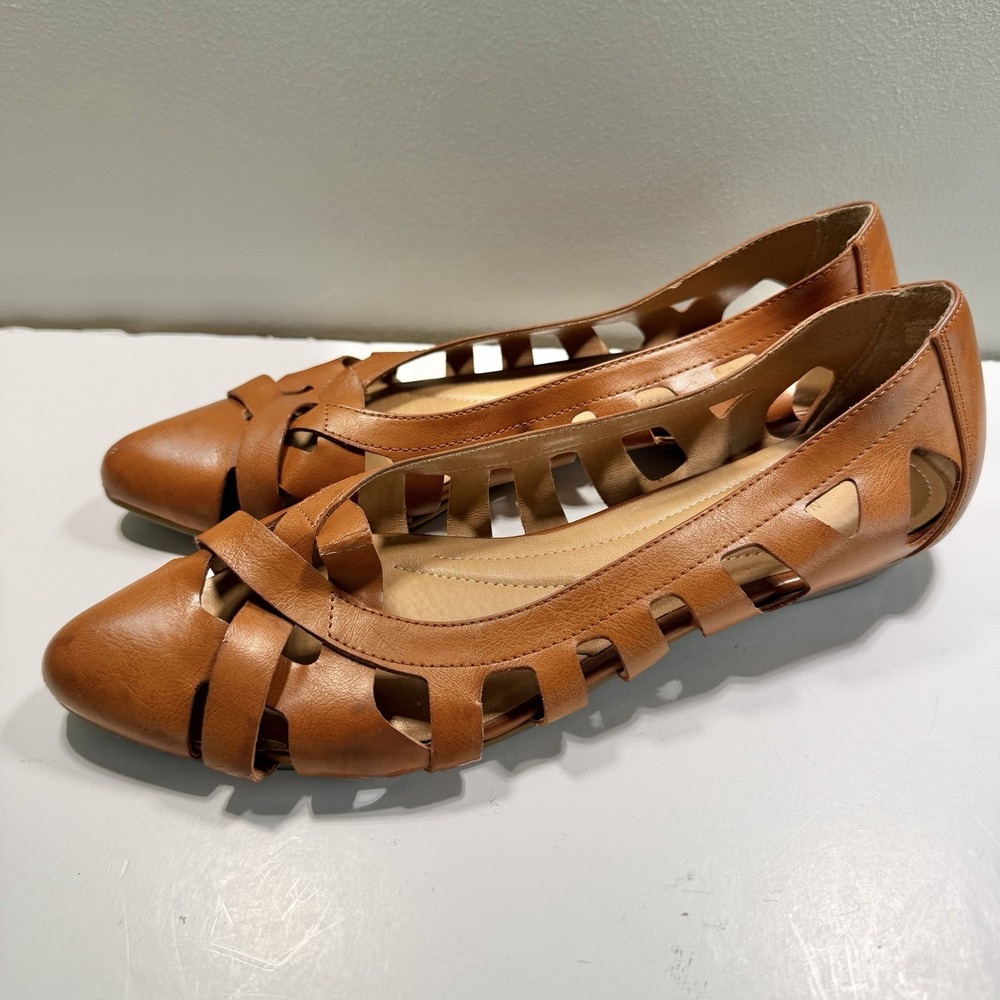New Directions Women's Brown Cut Out Flats 9 Comfort Pointed Toe